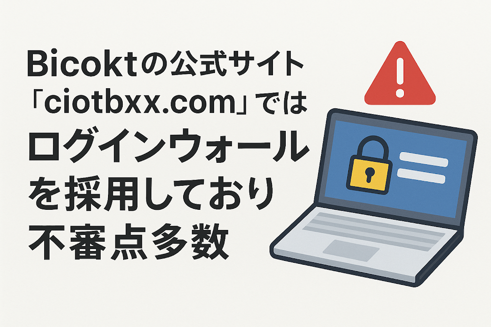 Bicoktの公式サイト「ciotbxx.com」ではログインウォールを採用しており不審点多数