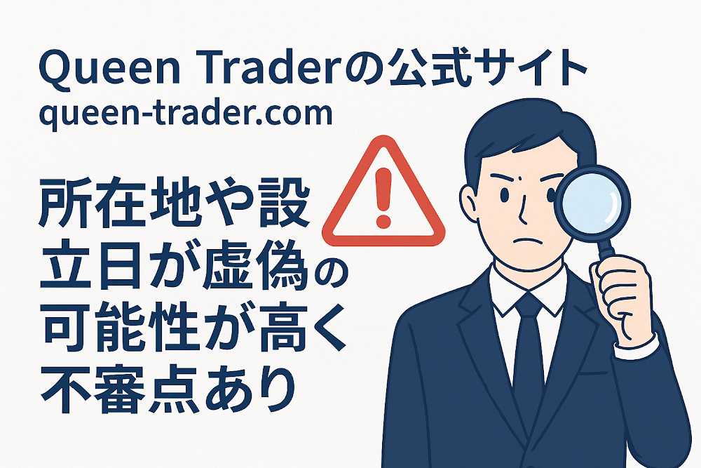 Queen Traderの公式サイト「queen-trader.com」では所在地や設立日が虚偽の可能性が高く不審点あり