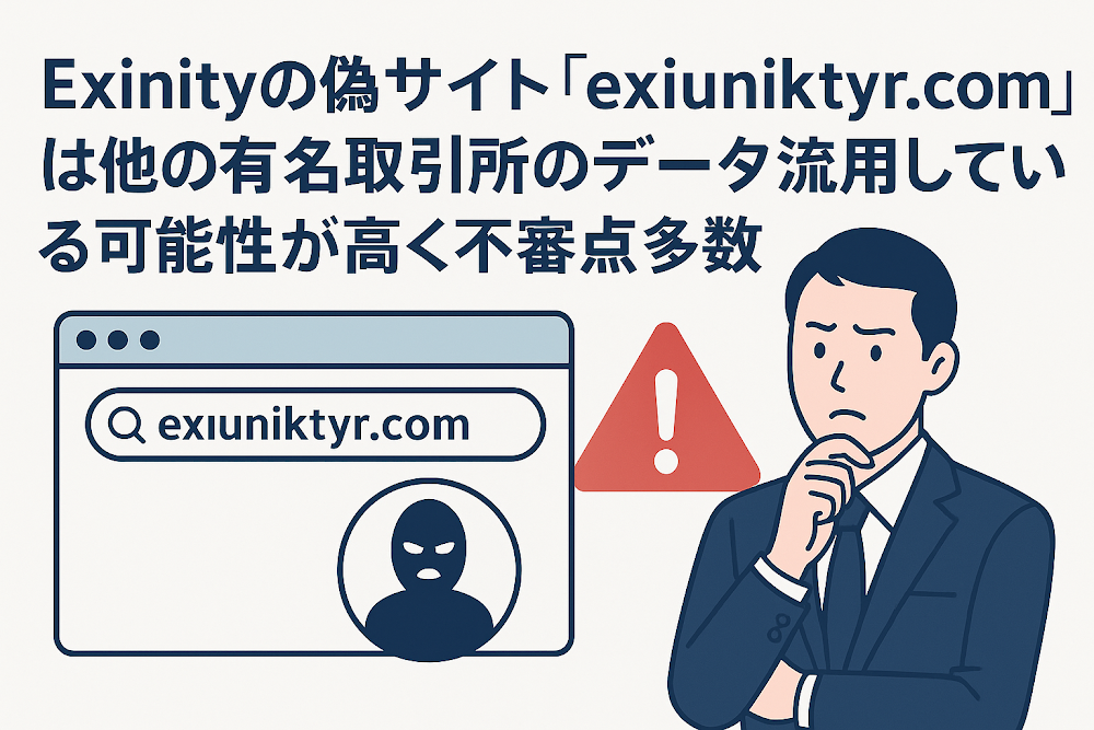 Exinityの偽サイト「exiuniktyr.com」は他の有名取引所のデータを流用している可能性が高く不審点多数