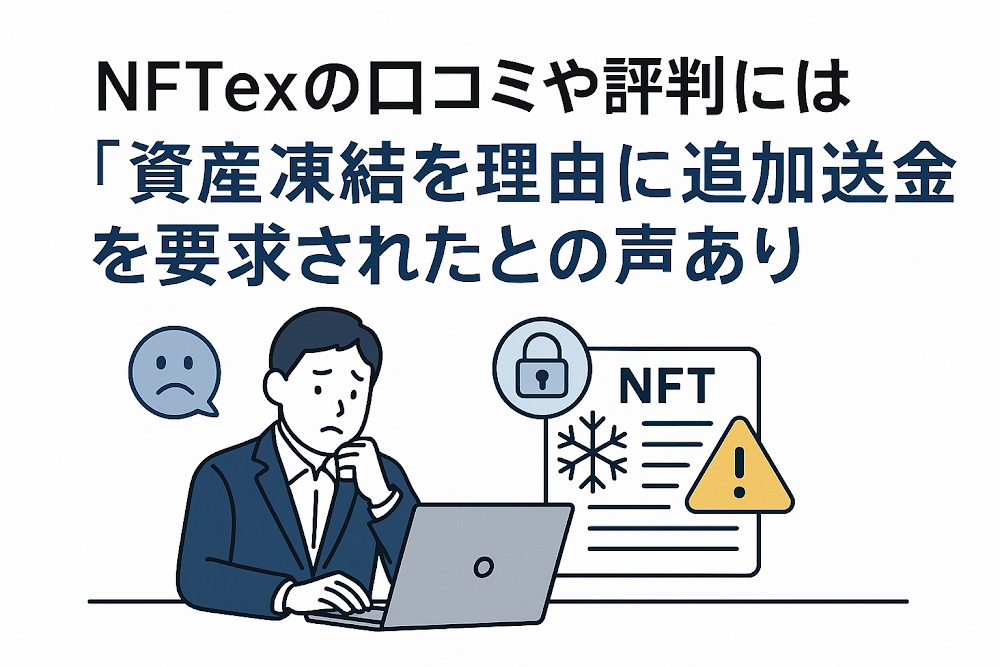NFTex(nftex.cc)の口コミや評判には「資産凍結を理由に追加送金を要求された」との声あり