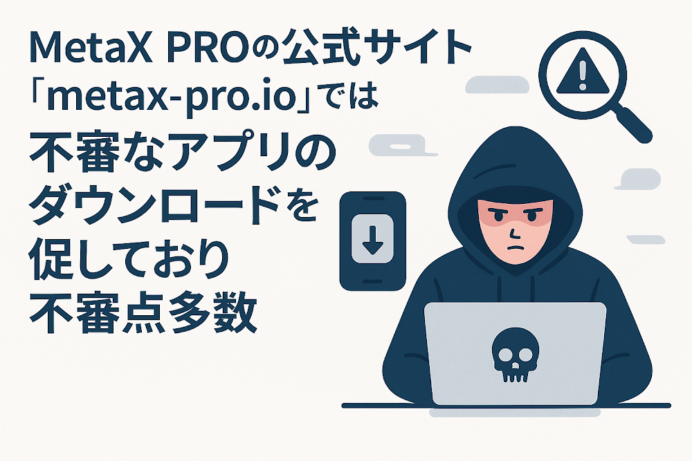 MetaX PROの公式サイト「metax-pro.io」では不審なアプリのダウンロードを促しており不審点多数