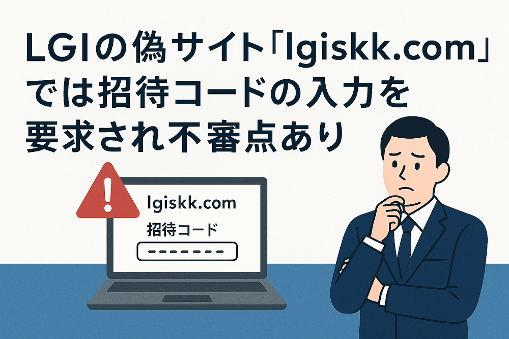 LGIの偽サイト「lgiskk.com」では招待コードの入力を要求され不審点あり
