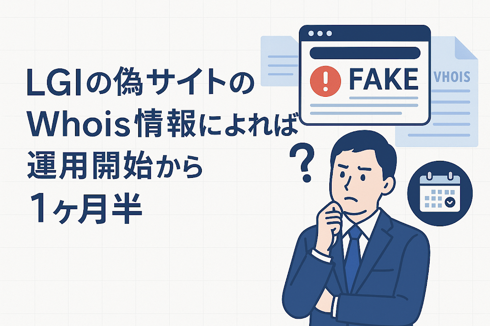 LGIの偽サイト(lgiskk.com)のWhois情報によれば運用開始から1ヶ月半