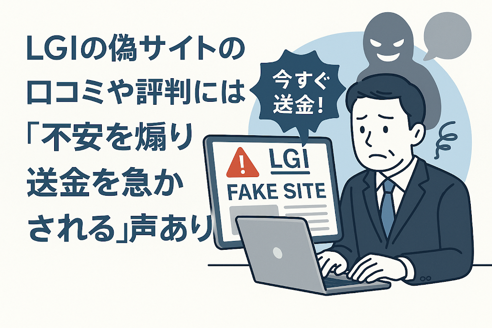 LGIの偽サイト(lgiskk.com)の口コミや評判には「不安を煽り送金を急かされる」との声あり