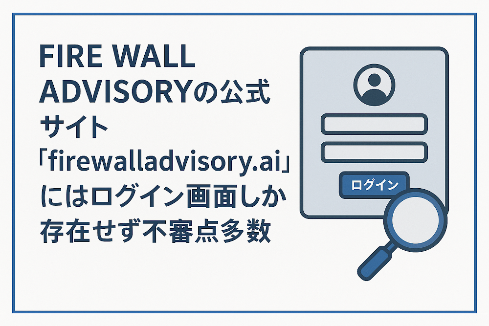 FIRE WALL ADVISORYの公式サイト「firewalladvisory.ai」にはログイン画面しか存在せず不審点多数