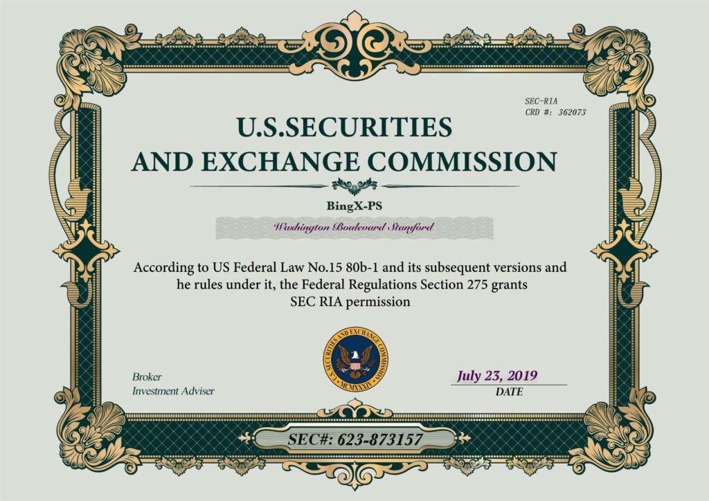 SEC(米国証券取引委員会)RIA許可証