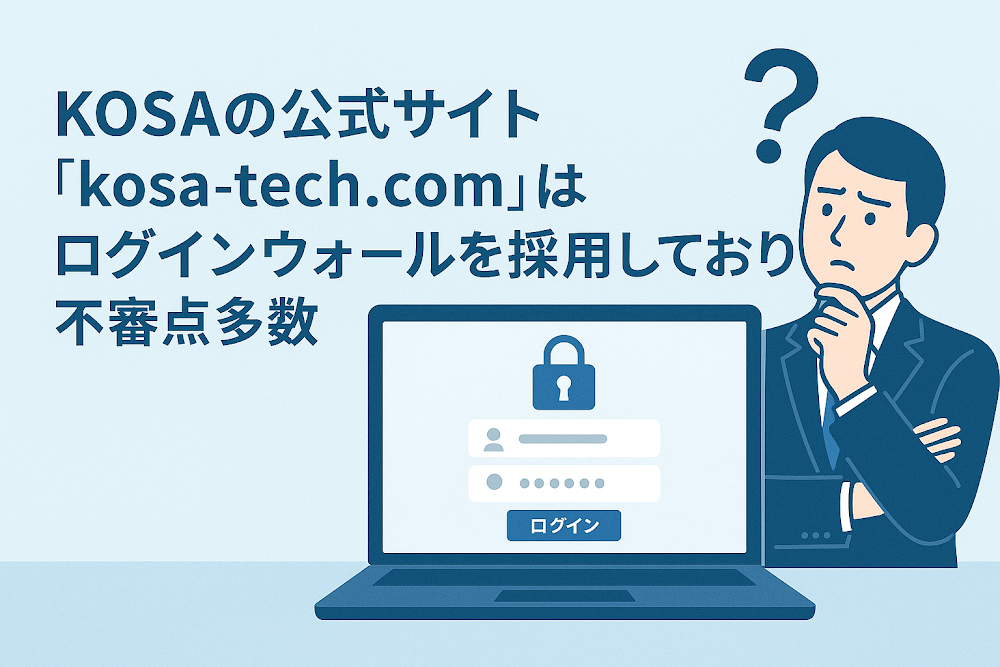 KOSAのサイト「kosa-tech.com」はログインウォールを採用しており不審点多数