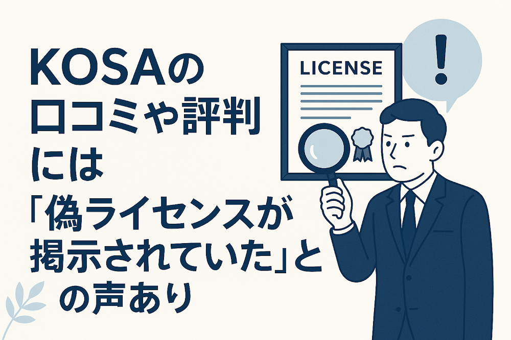 KOSA（kosa-tech.com）の口コミや評判には「偽ライセンスが掲示されていた」との声あり