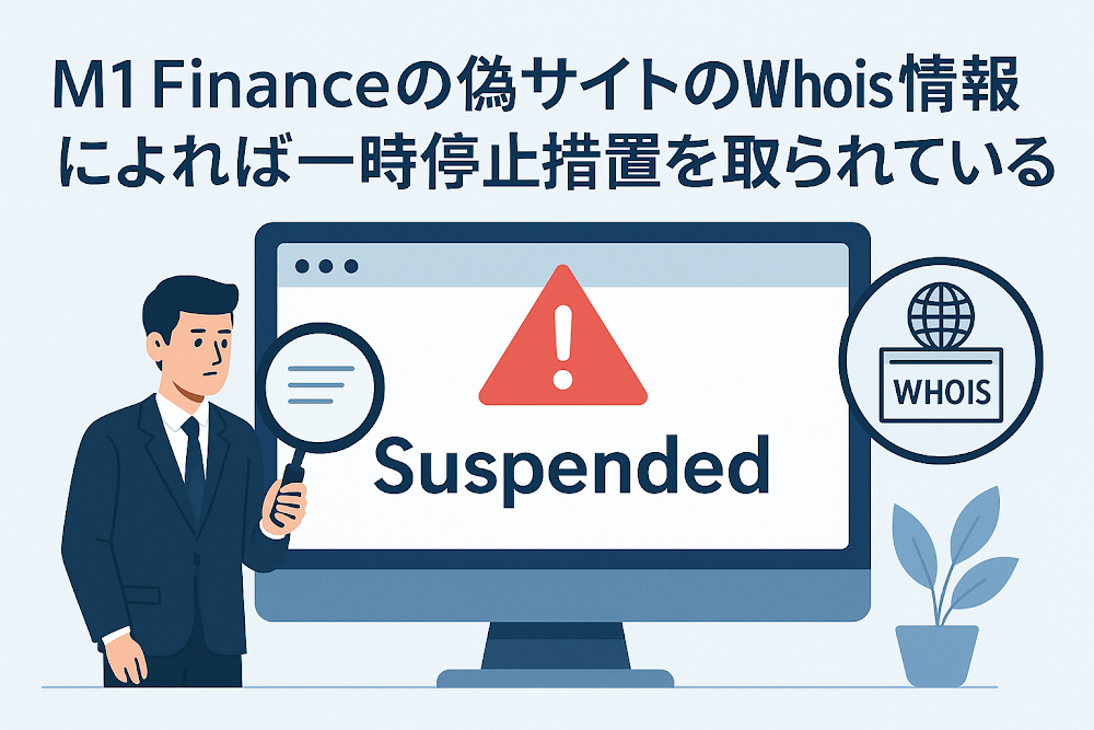 M1 Financeの偽サイトのWhois情報によれば一時停止措置を取られている