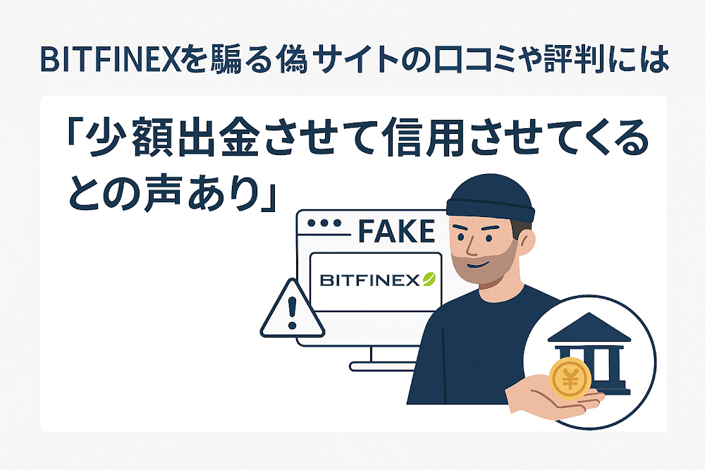 BITFINEXを騙る偽サイトの口コミや評判には「少額出金させて信用させてくる」との声あり