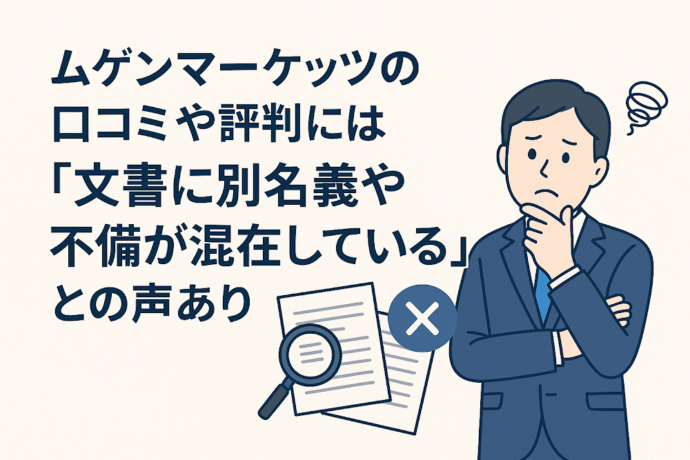 ムゲンマーケッツ（Mugen Markets）の口コミや評判には「文書に別名義や不備が混在している」との声あり