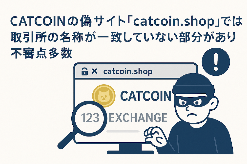 CATCOINの偽サイト「catcoin.shop」では取引所の名称が一致していない部分があり不審点多数