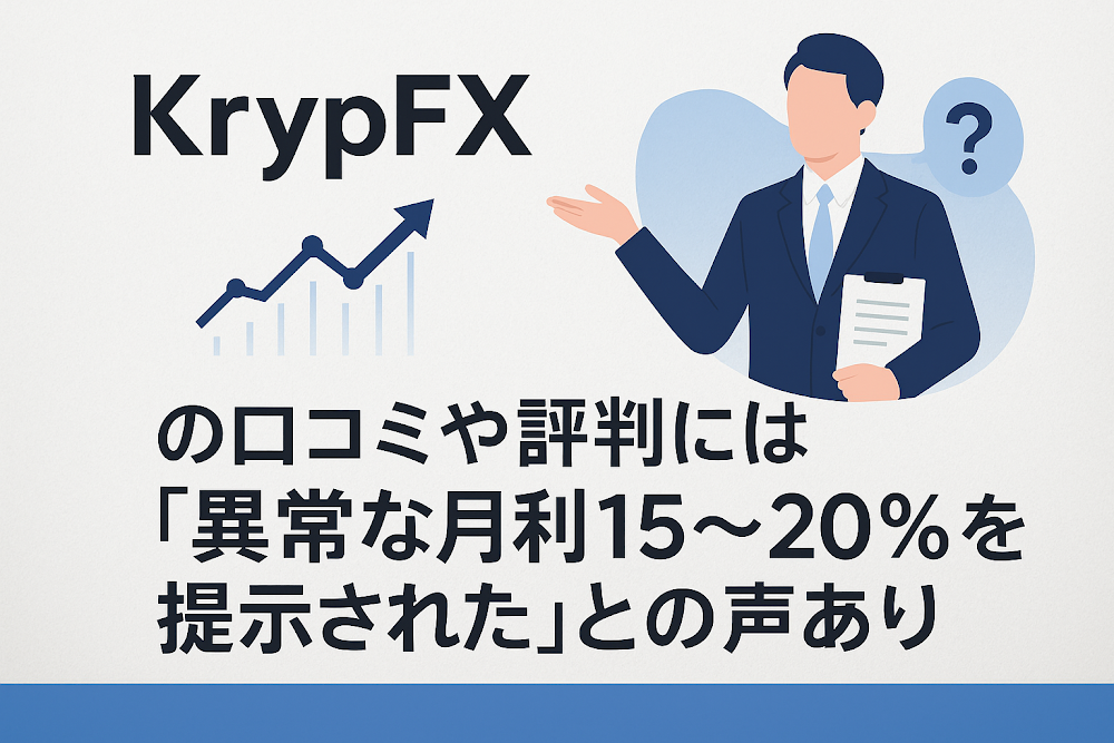 KrypFXの口コミや評判には「異常な月利15〜20%を提示された」との声あり