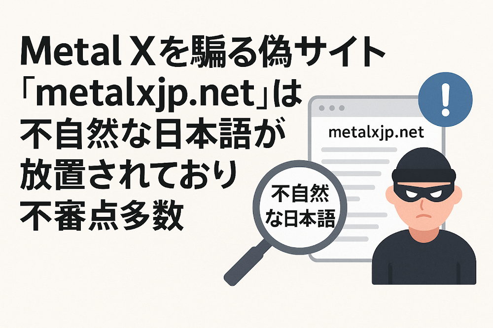 Metal Xを騙る偽サイト「metalxjp.net」は不自然な日本語が放置されており不審点多数
