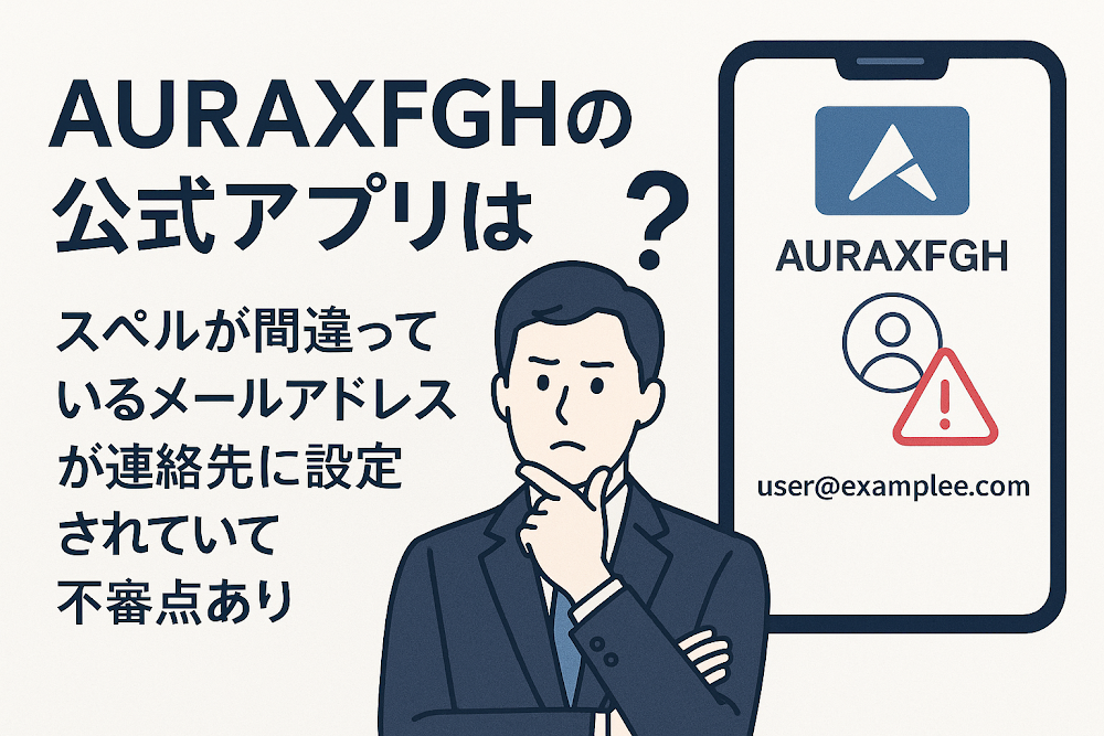AURAXFGHの公式アプリはスペルが間違っているメールアドレスが連絡先に設定されていて不審点あり
