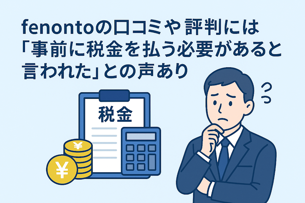 fenontoの口コミや評判には「事前に税金を払う必要があると言われた」との声あり