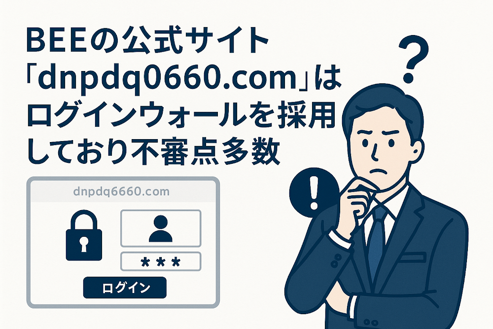 BEEの公式サイト「dnpdq0660.com」はログインウォールを採用しており不審点多数