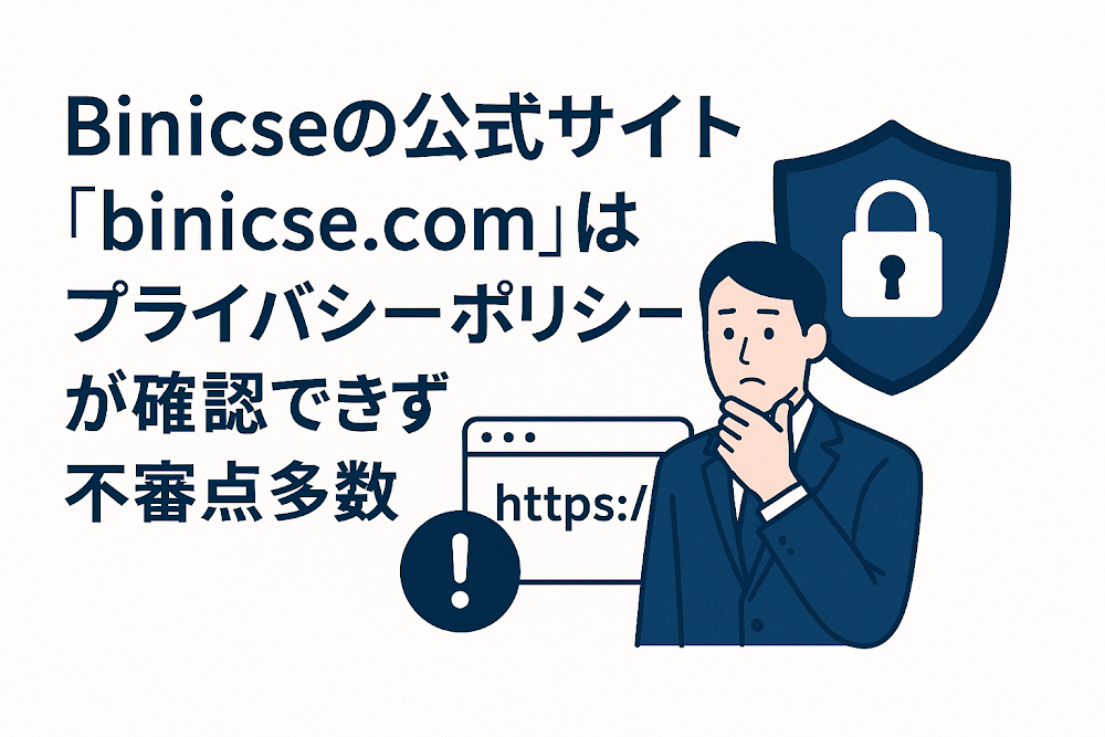 Binicseの公式サイト「binicse.com」はプライバシーポリシーが確認できず不審点多数