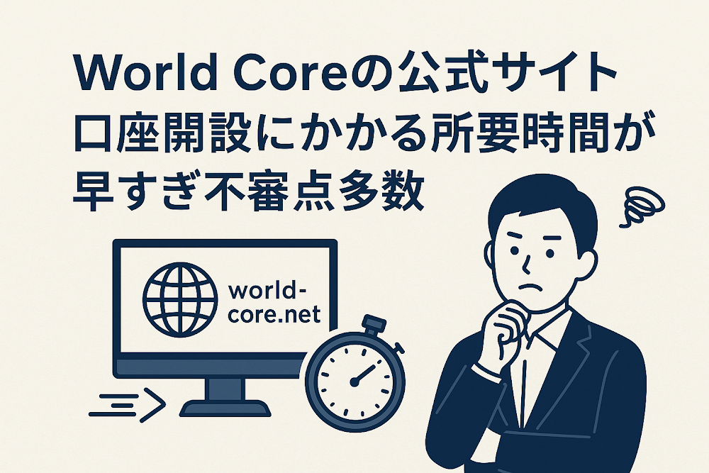 World Coreの公式サイト「world-core.net」では口座開設にかかる所要時間が早すぎ不審点多数