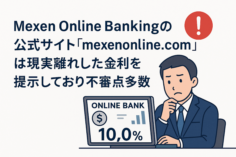Mexen Online Bankingの公式サイト「mexenonline.com」は現実離れした金利を提示しており不審点多数