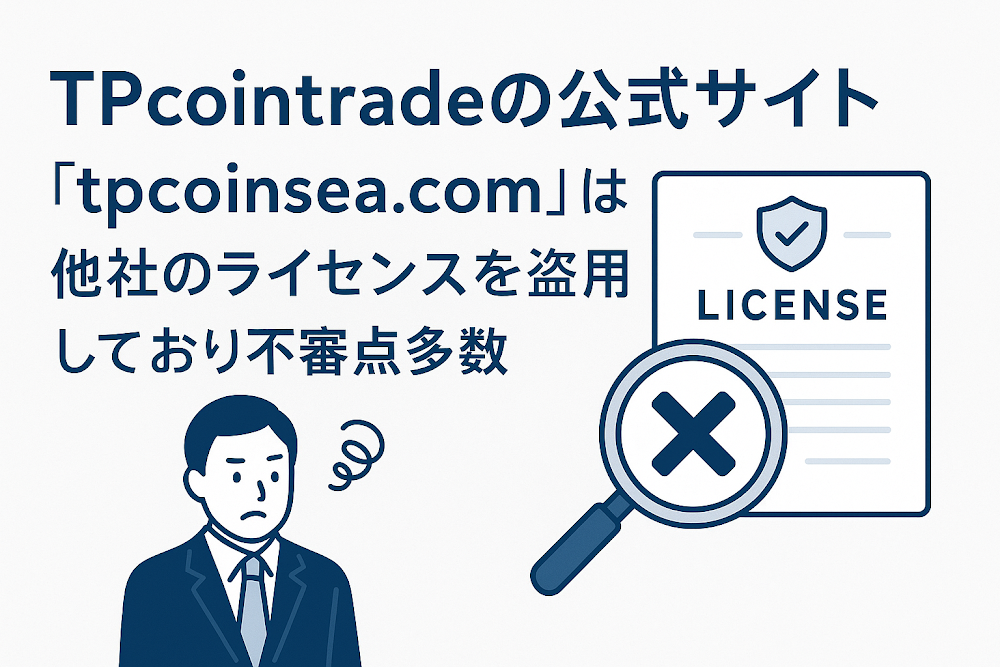 TPcointradeの公式サイト「tpcoinsea.com」は他社のライセンスを盗用しており不審点多数
