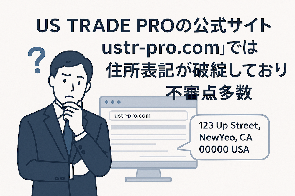US TRADE PROの公式サイト「ustr-pro.com」では住所表記が破綻しており不審点多数