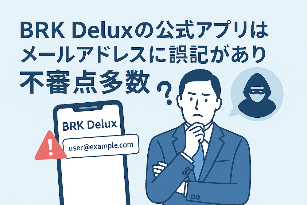 BRK Deluxの公式アプリはメールアドレスに誤記があり不審点多数