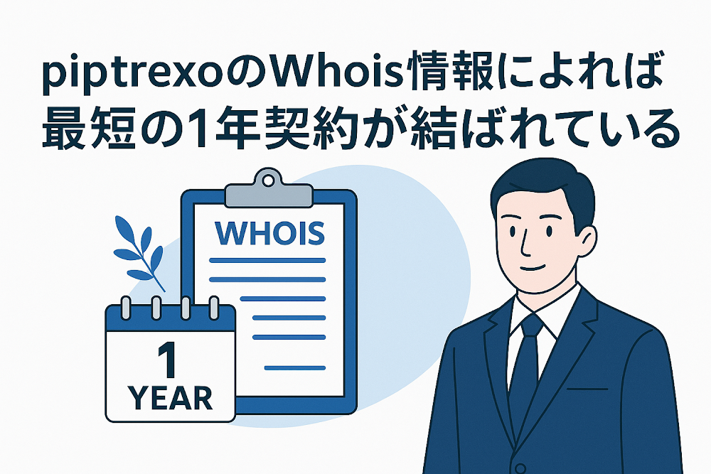 piptrexoのWhois情報によれば最短の1年契約が結ばれている
