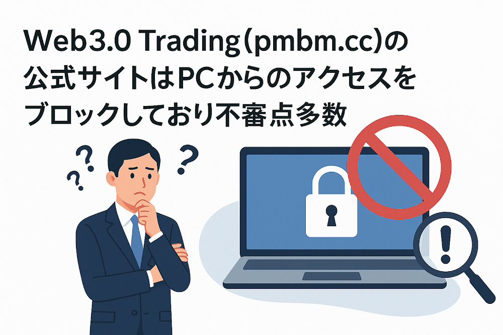 Web3.0 Trading（pmbm.cc）の公式サイトはPCからのアクセスをブロックしており不審点多数