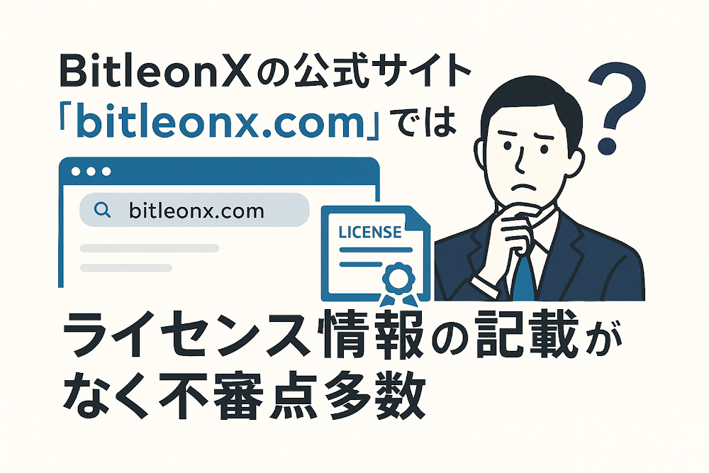 BitleonXの公式サイト「bitleonx.com」ではライセンス情報の記載がなく不審点多数