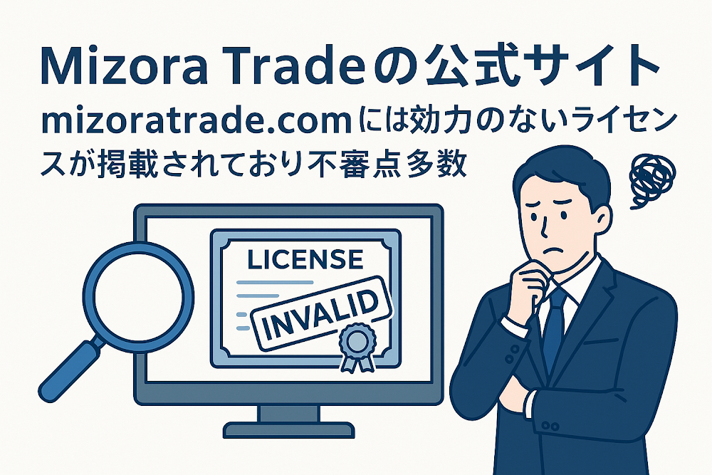 Mizora Tradeの公式サイト「mizoratrade.com」には効力のないライセンスが掲載されており不審点多数