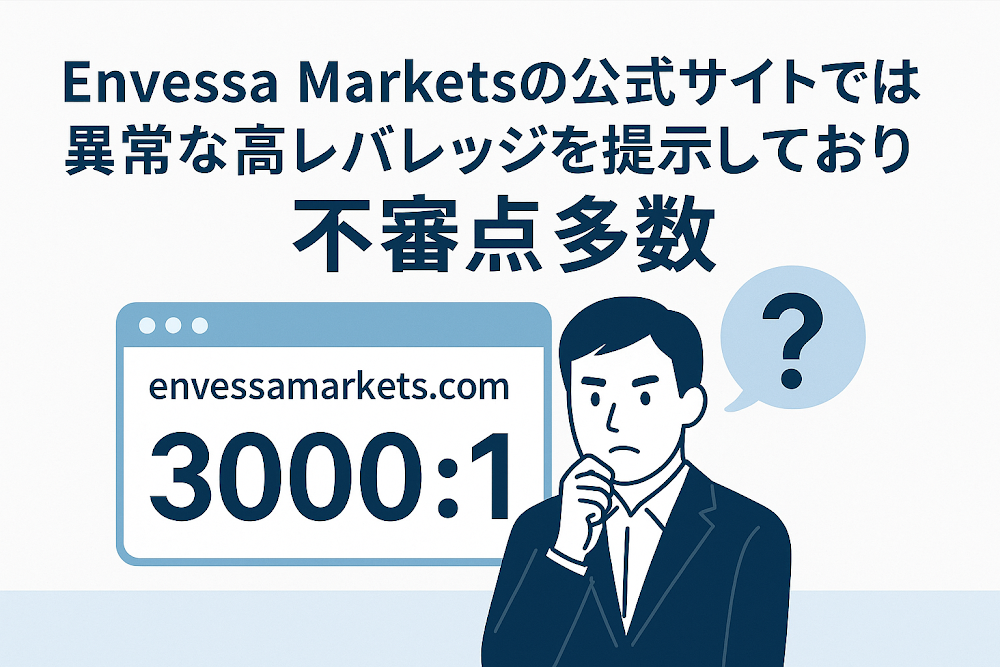 Envessa Marketsの公式サイト「envessamarkets.com」では異常な高レバレッジを提示しており不審点多数