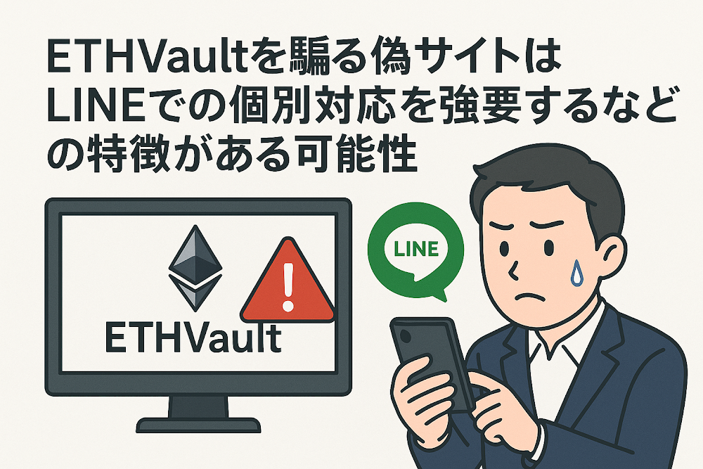 ETHVaultを騙る偽サイトはLINEでの個別対応を強要するなどの特徴がある可能性