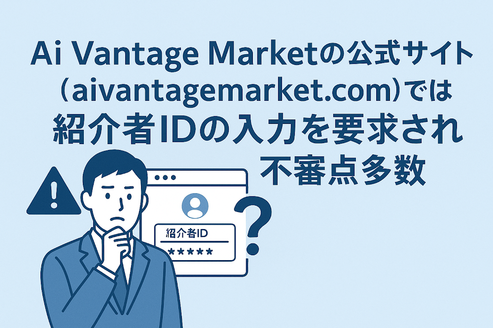 Ai Vantage Marketの公式サイト「aivantagemarket.com」では紹介者IDの入力を要求され不審点多数