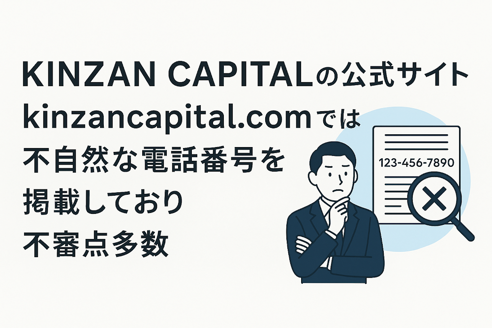 KINZAN CAPITALの公式サイト「kinzancapital.com」では不自然な電話番号を掲載しており不審点多数