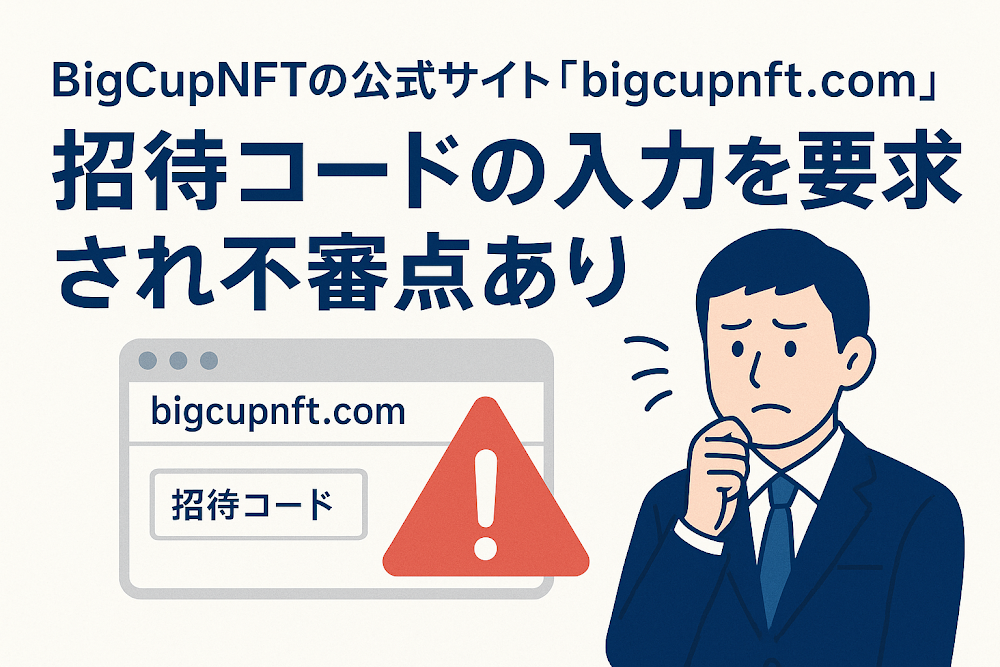 BigCupNFTの公式サイト「bigcupnft.com」では招待コードの入力を要求され不審点あり