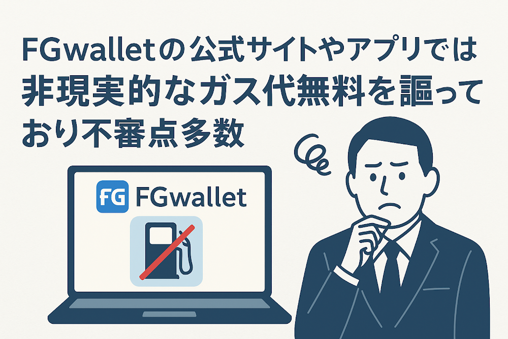 FGwalletの公式サイトやアプリでは非現実的なガス代無料を謳っており不審点多数