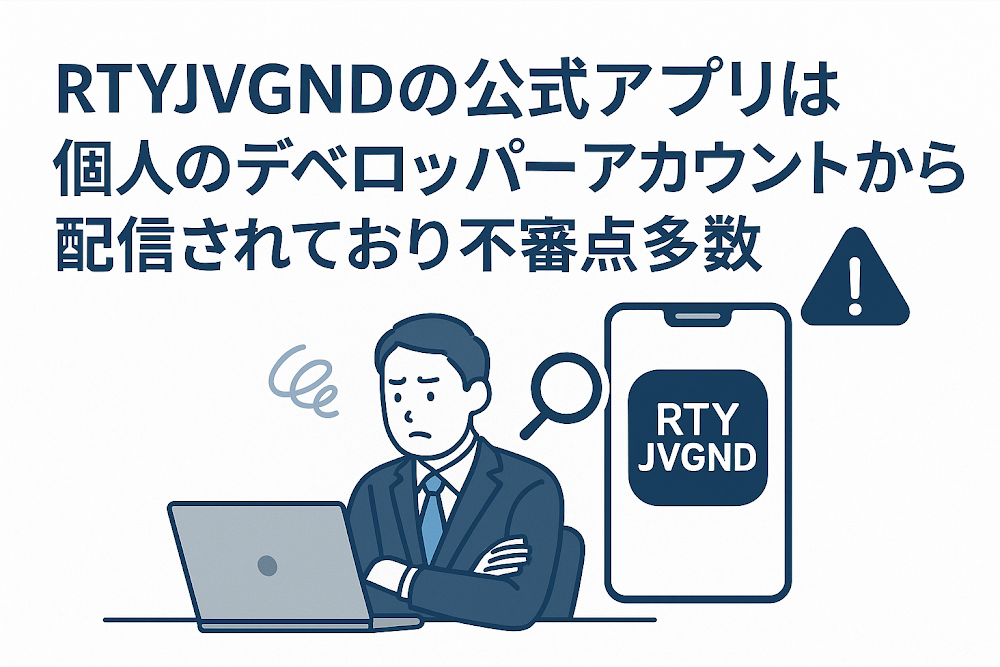 RTYJVGNDの公式アプリは個人のデベロッパーアカウントから配信されており不審点多数