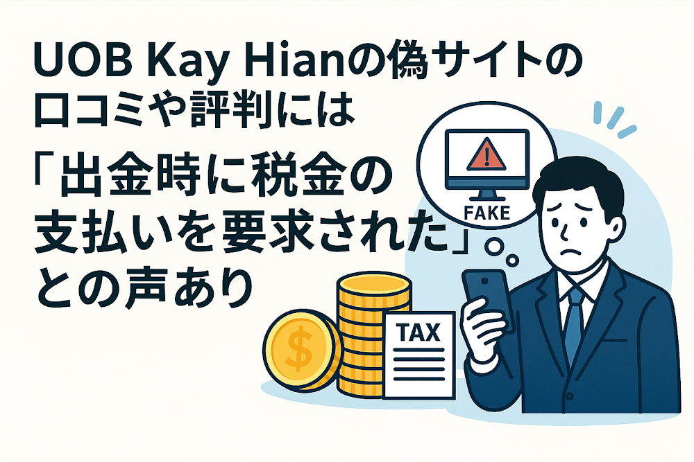 UOB Kay Hianの偽サイトの口コミや評判には「出金時に税金の支払いを要求された」との声あり