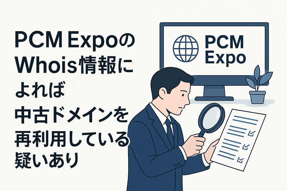 PCM ExpoのWhois情報によれば中古ドメインを再利用している疑いあり