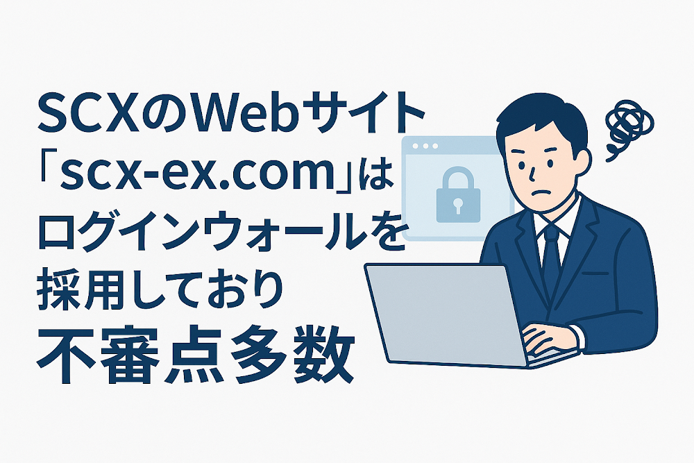 SCXのWebサイト「scx-ex.com」はログインウォールを採用しており不審点多数