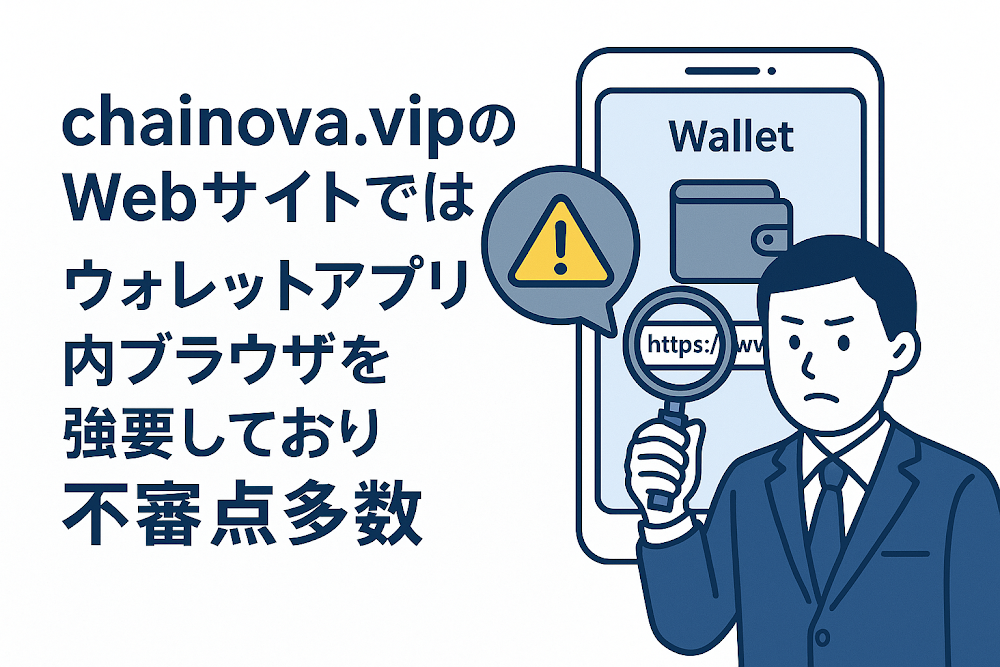 chainova.vipのWebサイトではウォレットアプリ内ブラウザを強要しており不審点多数