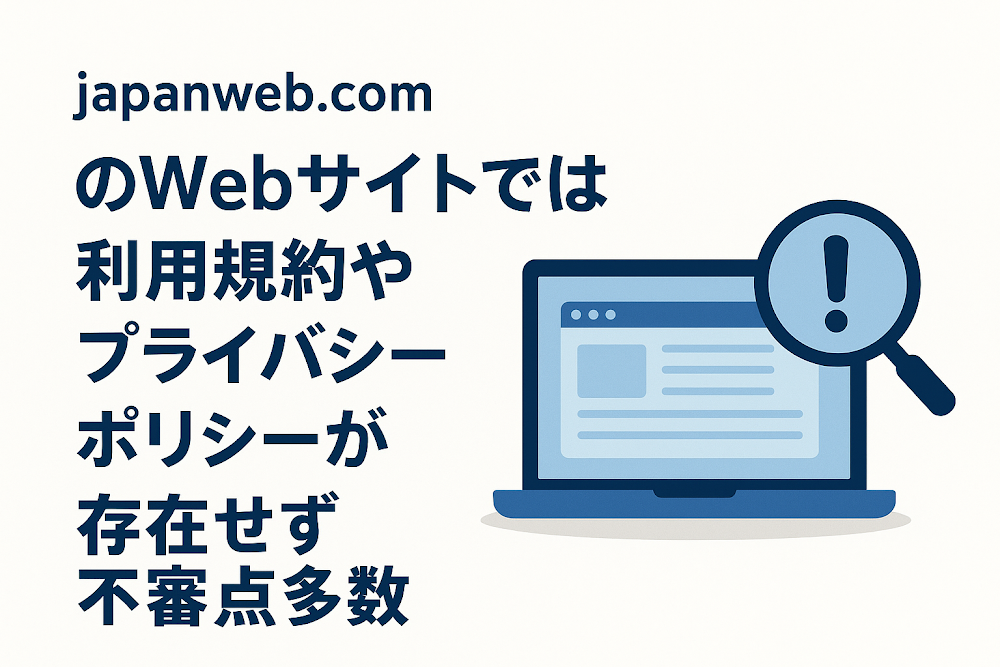 japcmweb.comのWebサイトでは利用規約やプライバシーポリシーが存在せず不審点多数
