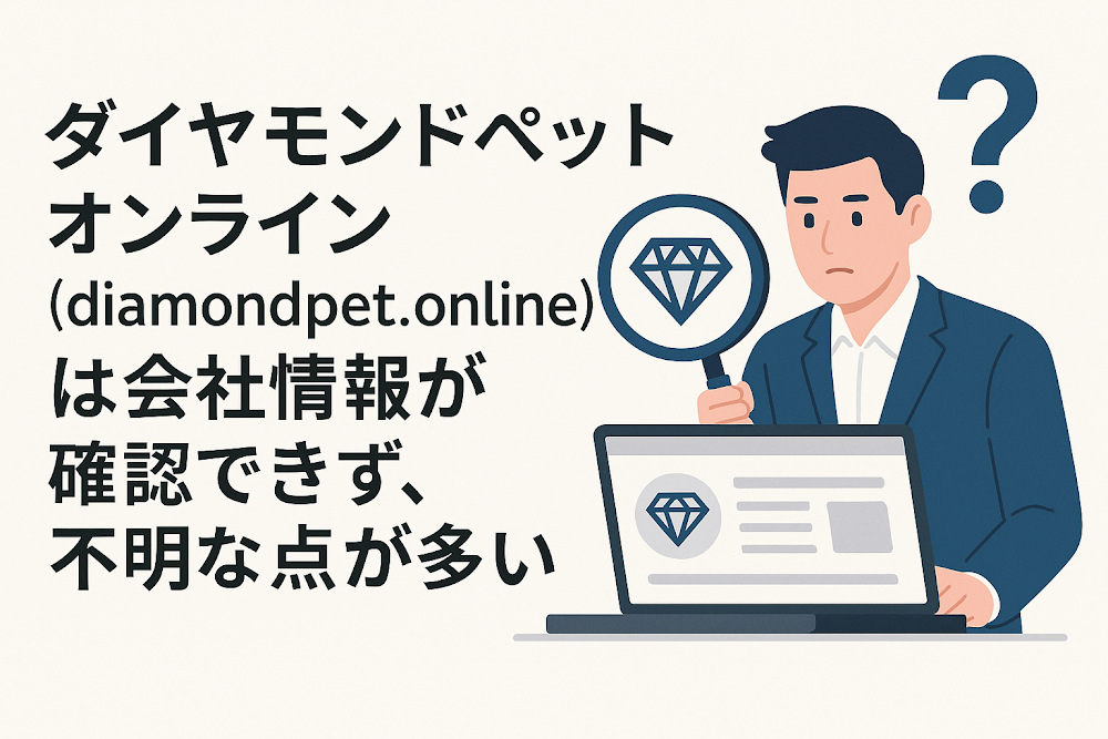 ダイヤモンドペットオンライン（diamondpet.online）は会社情報が確認できず、不明な点が多い