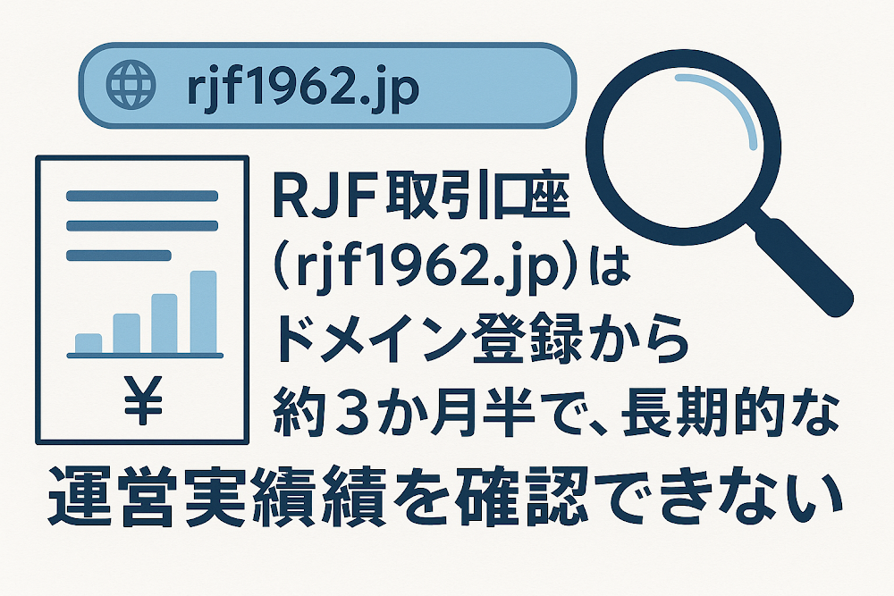 RJF取引口座(rjf1962.jp)はドメイン登録から約3か月半で、長期的な運営実績を確認できない