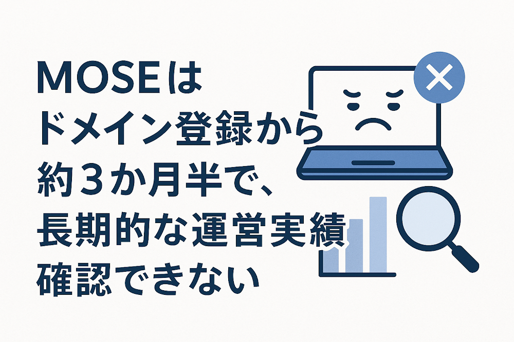 MOSE（moseglobal.com）はドメイン登録から約3か月半で、長期的な運営実績を確認できない