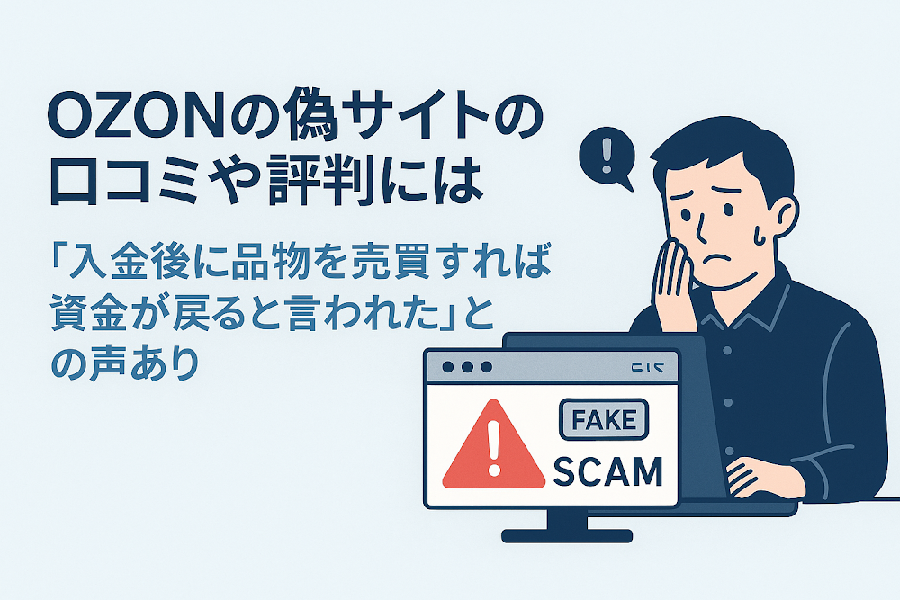 OZONの偽サイトの口コミや評判には「入金後に品物を売買すれば資金が戻ると言われた」との声あり