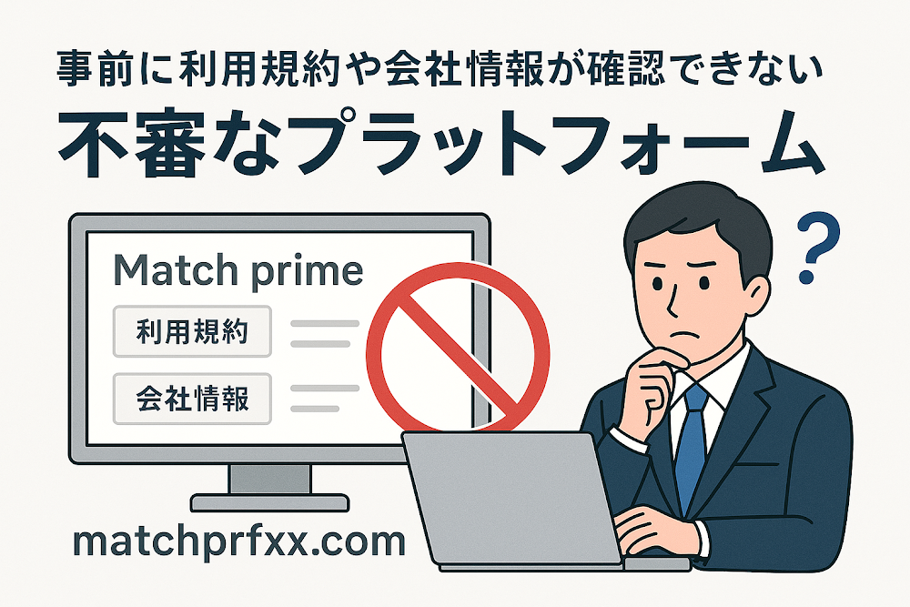 Match prime(matchprfxx.com)は事前に利用規約や会社情報が確認できない不審なプラットフォーム