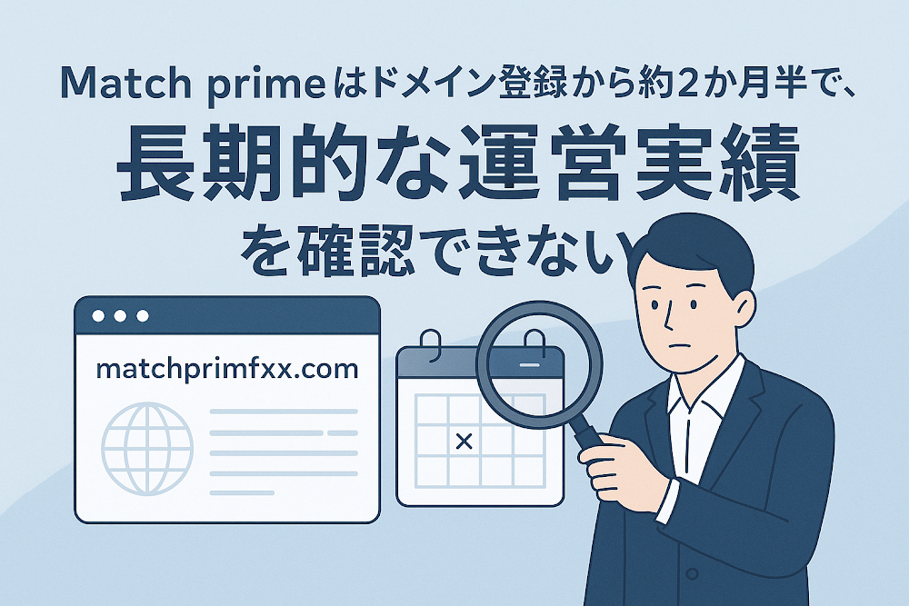Match prime(matchprfxx.com)はドメイン登録から約2か月半で、長期的な運営実績を確認できない